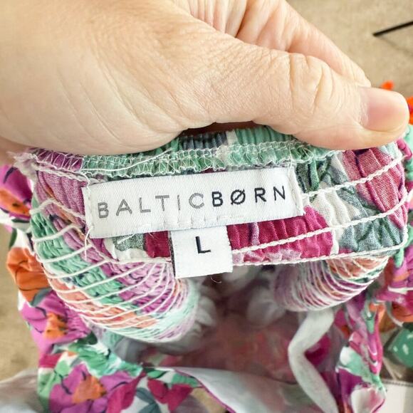 Baltic Born Pink Floral Print Dress Sz Large Square Neck Pockets Balloon Sleeve - Picture 7 of 10